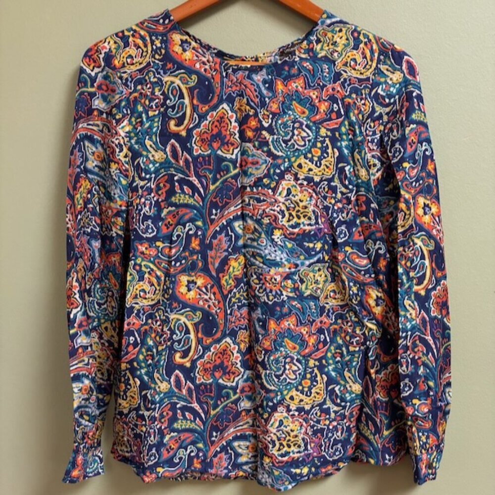 J. McLaughlin Womens Top Size S Modal Silk Floral Paisley Fairy Boho Peasant